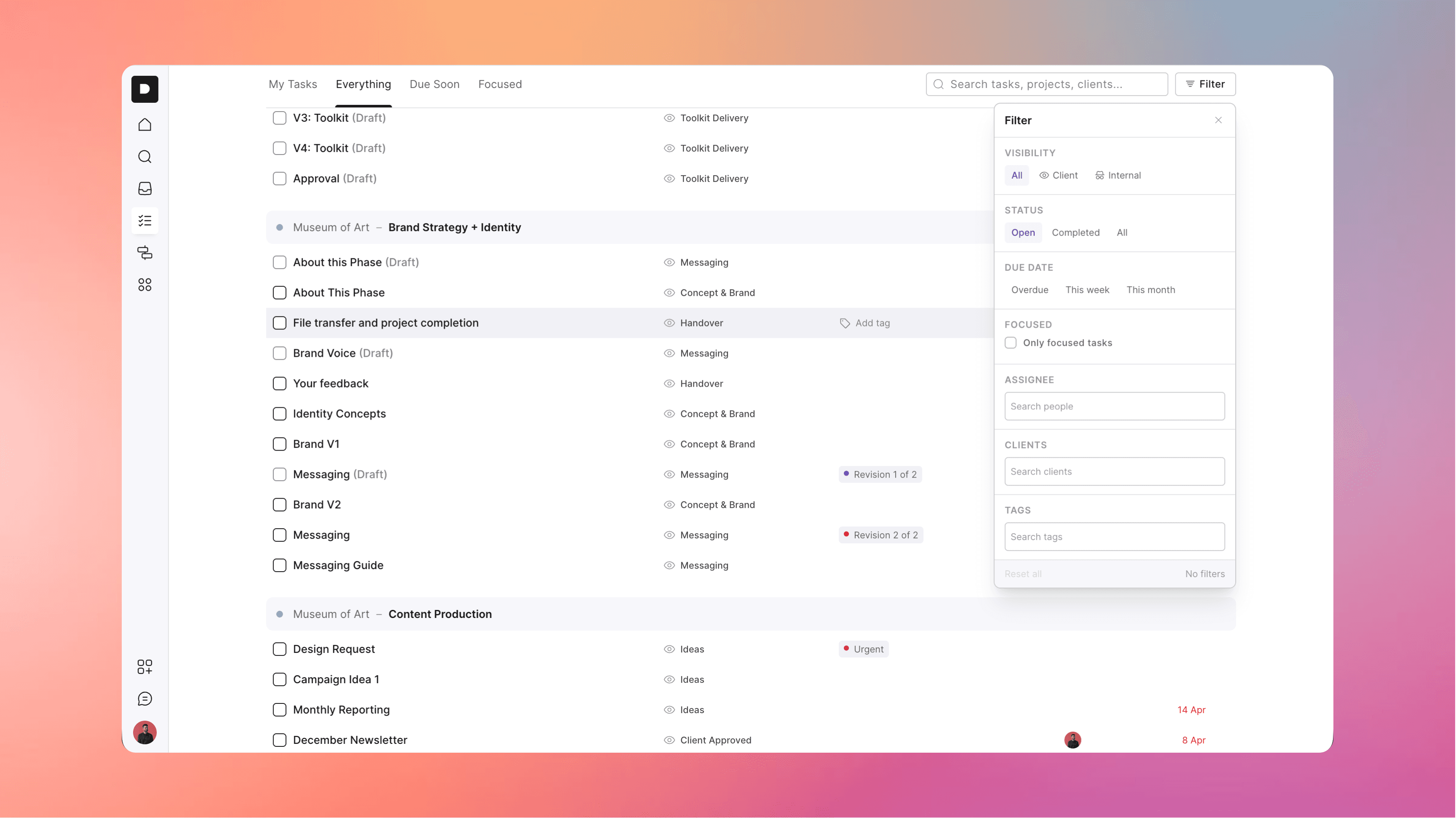 Big update: Everything list, easier client requests, easier logins, schedule updates and more